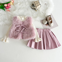 Fabricant de vêtements Hiver Boutique De Mode Enfants 3pcs Pull + Gilet En Fausse Fourrure + Jupe Plissée Princesse Vêtements Ensembles pour Adolescent G