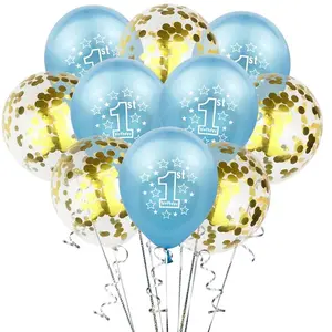 De gros ballon d&#39;anniversaire fille-D'anniversaire Ballons Bleu Rose Confettis Latex Ballon Garçon Fille Un 1 Ans Première Fête d'anniversaire de Bébé Décorations De Douche