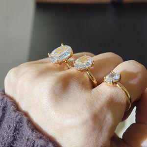 <span class=keywords><strong>Bague</strong></span> solitaire ovale en laiton plaqué or 18 carats avec zircone cubique, 3 griffes, grande zircone ovale, pour fiançailles et mariage, pour <span class=keywords><strong>femme</strong></span> - Product Image 5