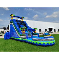 Toboggan aquatique gonflable Tropical Palm Tree Wave avec piscine, toboggan aquatique gonflable pour enfants et adultes, idéal pour l'été, la cour arrière, les fêtes commerciales