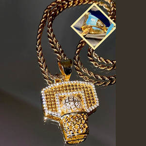 Bijoux glacés en argent Sterling 925, pendentifs de <span class=keywords><strong>basket</strong></span>-ball en argent Zircon cubique pour hommes - Product Image 1