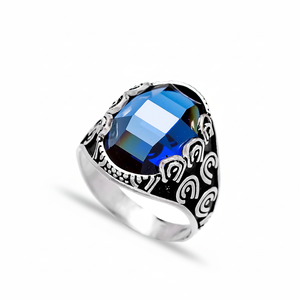 Oval Cut Sapphire Gemstone Ottoman Style Authentic <b>Men</b> <b>Ring</b> Turkish Wholesale Handmade 925 Sterling Silver - Product Image 2