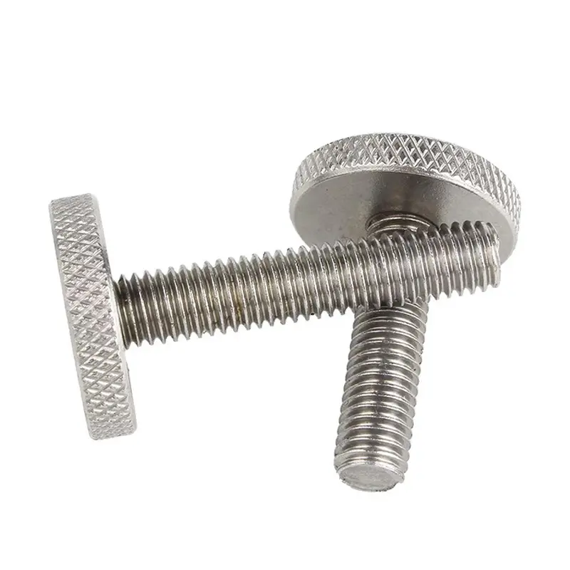 Hardware factory screw fasteners metal stainless steel 304 large flat head hand twisted knurled screw GB835