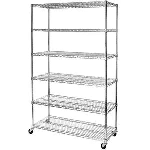 Heavy Duty 6 Tiers Warehouse Stainless Steel Shelves With Wheels Wire Shelving Storage Rack