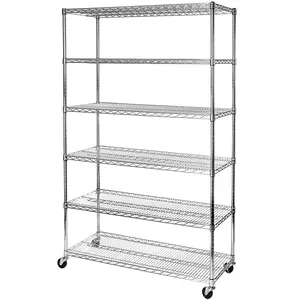 Heavy Duty 6 Tiers Warehouse Edelstahl regale mit Rädern Draht regal Lager regal