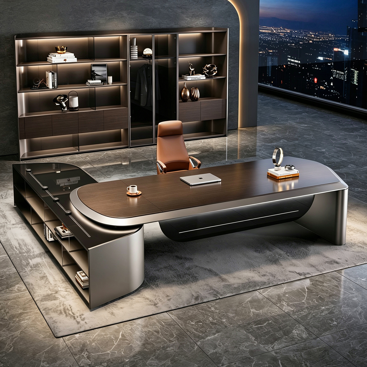 Luxury L-Shaped Executive Office Desk Modern Wooden Boss Table High-End Director Workstation Set Office Furniture with Cabinets