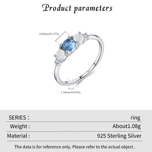 Three Stone <b>Opal</b> <b>Ring</b> 925 Sterling <b>Silver</b> Prong Setting Round Brilliant Cut Diamond Women's Classic Engagement <b>Ring</b> - Product Image 2