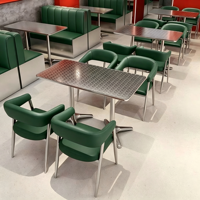 Ensemble de mobilier de restaurant robuste avec structure en acier inoxydable, banquette de restaurant avec chaise et table pour restaurant de nouilles et restauration rapide