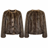 Manteau en fourrure épaisse sans col, boutonné sur le devant, coupe ample et oversize, style streetwear automne-hiver, couleur marron foncé, OEM