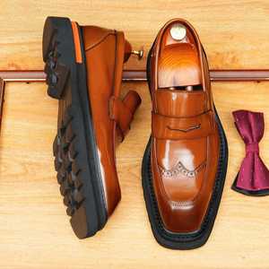 Nouvelles Chaussures en Cuir Haut de Gamme pour Hommes, Sur Mesure, Style Business Décontracté, à Bout Large, en Cuir de Vachette Pleine Fleur Poli à l'Anglaise - Product Image 5