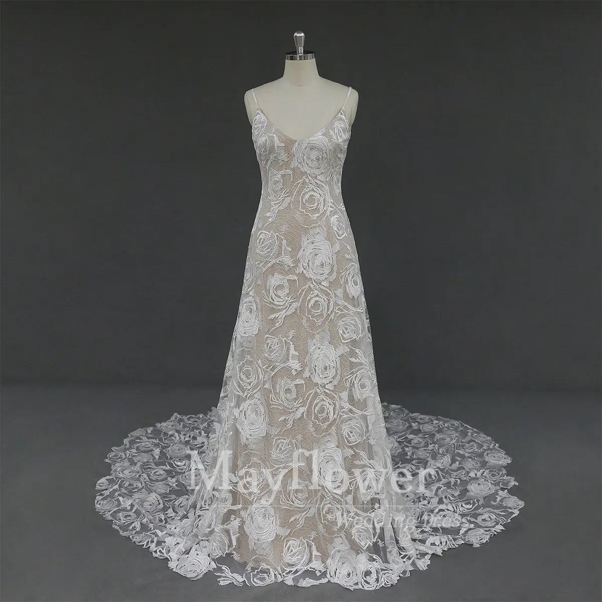 Lindo vestido de noiva, vestido de noiva com renda floral mocha, novo modelo