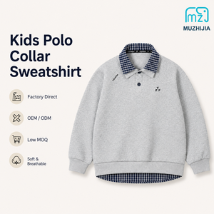 Pull-over décontracté à manches longues pour garçons, col polo, en mélange de coton à carreaux, style preppy, classique et vintage, personnalisable en gros (OEM) - Product Image 1