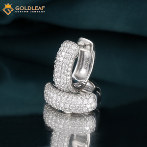 Pendientes de Aro Redondos de Plata de Ley S925 con Diamantes de Moissanita y Hoja de Oro, Joyería Moderna Fina Personalizada para Mujer - Product Image 5