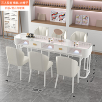 Table de Salon de Manucure Vintage Style Européen avec Plateau en Verre pour 3 Personnes