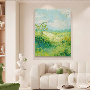 Peinture à l'huile texturée crémeuse vert émeraude, effet visuel 3D, art abstrait, décoration murale pour salon, sans cadre - Product Image 1