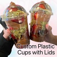 Tasses de chocolat recouvertes de fraises imprimées personnalisées Tasse de gâteries chocofruits à emporter Snacks Dessert Parfait Gobelets en plastique avec couvercles
