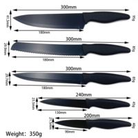 Ensemble de couteaux de cuisine professionnels avec lames en acier inoxydable noir, manche en PP, logo personnalisable pour la découpe