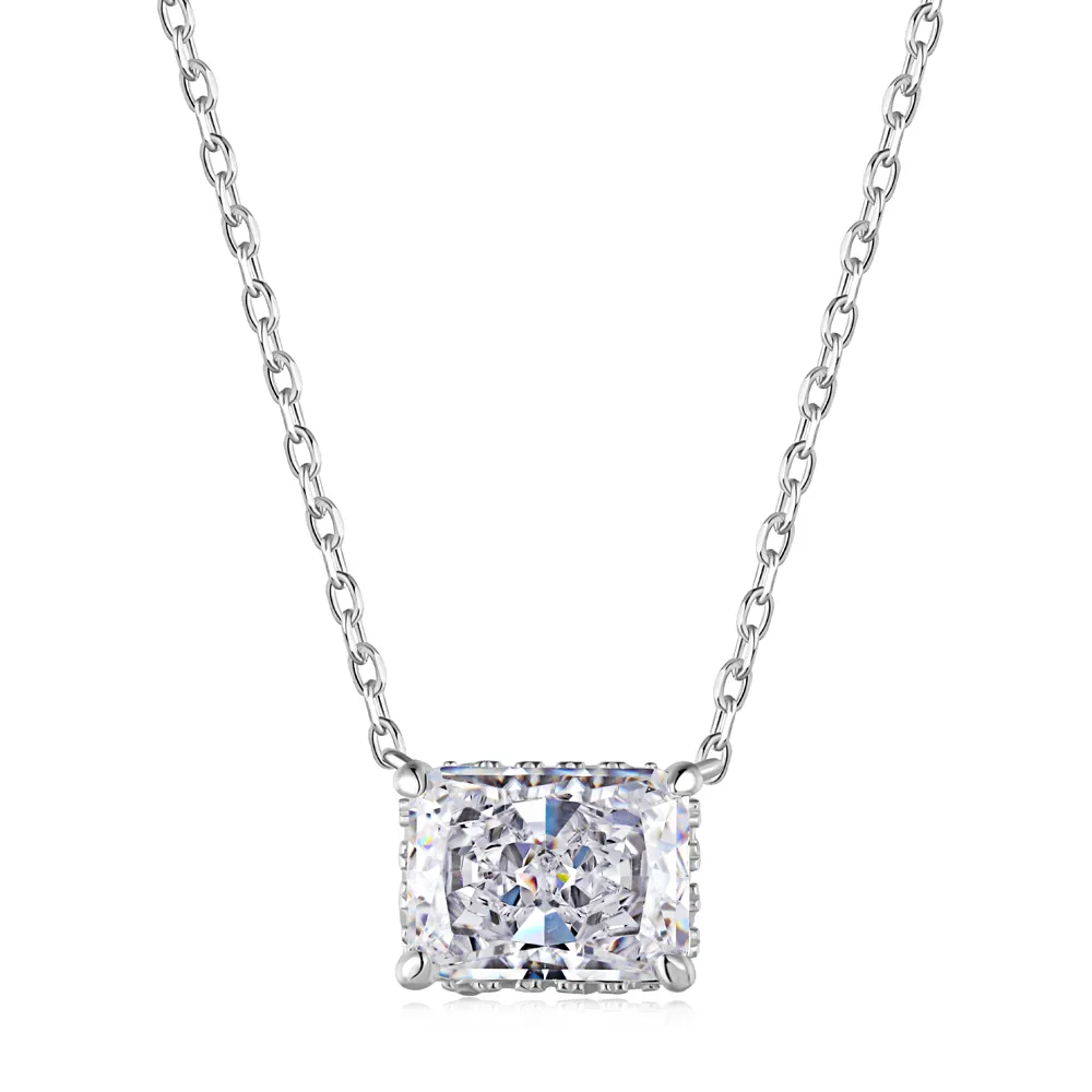 Dylam s925 colar de pingente feminino, colar ajustável de prata banhado em rodio, zircônia cúbica, diamante retangular