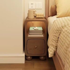Nordic Narrow Solid Wood Durable Nightstand, Space Saving Modern <strong>Bedside</strong> <strong>Table</strong> for Bedroom Apartment Small Space - Product Image 1