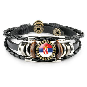 Nouveau bracelet en cuir vintage unisexe fait main avec motif drapeau national européen et accents de pierres précieuses pour <span class=keywords><strong>souvenirs</strong></span> touristiques Henan Mixte - Product Image 1