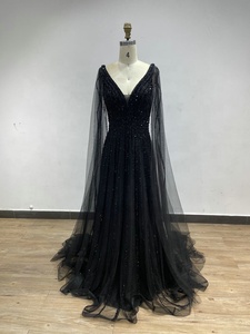 DDA005 <span class=keywords><strong>Abito</strong></span> da Sera di Lusso con Scollo a V, Maniche a Mantella, Ricami di Paillettes, Fiocco sul Retro, Elegante Vestito a Linea A con Perline per <span class=keywords><strong>Madre</strong></span> della <span class=keywords><strong>Sposa</strong></span> - Product Image 2
