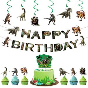 Ensemble de décoration de fête d'anniversaire sur le thème des dinosaures, décorations de gâteau en papier, bannière, décorations spirales, 5-7 ans - Product Image 5