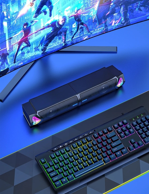Hot Selling Colorful Popular BT 5.3 Wireless Metal Gaming Speaker Soundbar Dual Cinema Level Surround Sound Computer Speaker