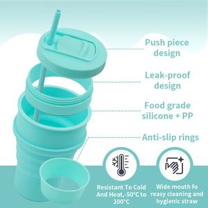 2024 New Foldable <b>Drink</b> Collapsible 350Ml Blue Bpa Free Silicone Water <b>Bottle</b> With <b>Straw</b> - Product Image 3