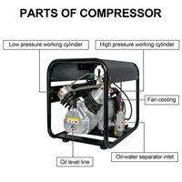 Compresseur d'air TUDIVING CE à gonflage rapide, double cylindre, arrêt automatique, 220V, 4500psi, 30Mpa, pour réservoir PCP, paintball, chasse, plongée sous-marine