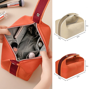 Trousse cosmétique de maquillage de voyage en toile de coton recyclé de grande capacité avec logo personnalisé en gros - Product Image 2