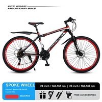 Vélo de montagne 26 pouces, 21 vitesses, cadre en acier à haute teneur en carbone, frein à disque mécanique pour adulte