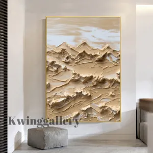 Lớn trừu tượng sóng biển sơn dầu trên vải 3D nặng Kết cấu bên bờ biển nghệ thuật 3D màu be kết cấu tường nghệ thuật phòng khách trang trí nội thất