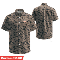 Herenshirts met camouflageprint, knoopsluiting, korte mouwen, lichtgewicht, geschikt voor vissen, UPF 50, sneldrogend, 4-weg stretch, bescherming tegen de zon, geschikt voor jagen en wandelen