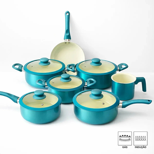 High Quality Ceramic Coated Pot <b>Pan</b> Silicone Glass Lids Soft Touch Handle Non Stick 12 Piece Aluminium Cookware Set - Product Image 1