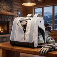 Sac à dos pour chaussures de ski/snowboard blanc et bleu clair, imperméable, en polyester, avec fermeture éclair, grande capacité de rangement, sangle élastique, maille