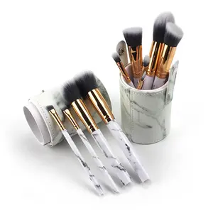 10 pçs/set pro marmoreio maquiagem pincéis kit mármore padrão cilindro pu escova saco poder beleza maquiagem escova cosméticos ferramentas