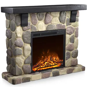 Insert Rustic Charm Flame System Decorative Room Heater Polystone Stone Electric Fireplace For Sale