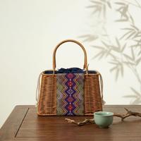 Panier en rotin PE imitation, broderie ethnique, panier à main portable, panier de rangement, panier cadeau, vente en gros