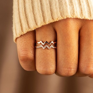 Hainon S925 anneau Double couche en Zircon incrusté <span class=keywords><strong>ECG</strong></span> pour femme, anneau Simple Style Index - Product Image 1