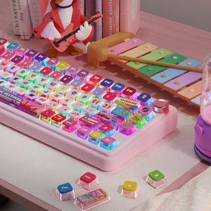 พวงกุญแจสีชมพูบรรยากาศสี่ด้านแวววาวผ่านโปรไฟล์ <span class=keywords><strong>ASA</strong></span> กำหนดสีชุดที่มีสีสัน PBT + PC สีย้อมวัสดุย่อยคีย์120 - Product Image 5