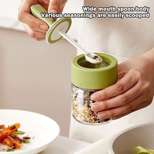 Cooking BBQ Custom <b>Spice</b> Container Bottle Glass Seasoning <b>Jar</b> with Telescopic Retractable Spoon and Lid for Sugar Salt Pepper - Product Image 3