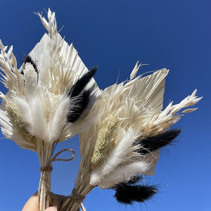 Bouquet de gâteau de mariage de palmier bleu fait à la main queues de lapin bleu fleurs séchées d'herbe avec Ruscus pour gâteau d'anniversaire Table de mariage - Product Image 6