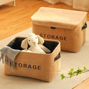 Cotton Linen Fabric Desktop Organizer Household Closet Dustproof <b>Storage</b> <b>Box</b> With Lid - Product Image 3