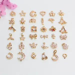 Owl Rùa Cá Heo Tim Động Vật Phụ Kiện Brass Moon Micro Pave Zircon Vàng Quyến Rũ Vòng Đeo Tay Số Lượng Lớn Mặt Dây Chuyền Nhà Cung Cấp Cho Vòng Đeo Tay