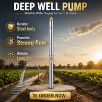 Pompe à eau submersible robuste monophasée 4 pouces en acier inoxydable 304 pour puits profond, débit 4m³/h, 28 étages, hauteur de refoulement 115m, pour l'irrigation agricole