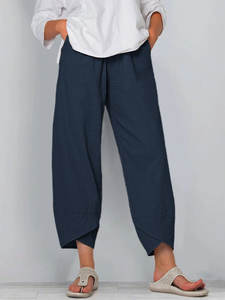 <span class=keywords><strong>Pantaloni</strong></span> a Gamba Larga, Casual e Comodi in Cotone e <span class=keywords><strong>Lino</strong></span>, con Vita Elastica e Lunghezza <span class=keywords><strong>Cropped</strong></span> - Product Image 4