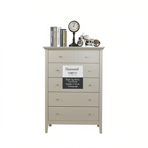 Comò Hammond a 5 cassetti color argento champagne, mobile contenitore contemporaneo per camera da letto - Product Image 1