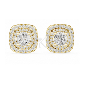 Brilliant Round Cut Lab Grown Diamond Double Halo Tops In Solid Gold For Women Featuring Secure Screw <b>Backs</b> Luxury Fine <b>Earrings</b> - Product Image 1