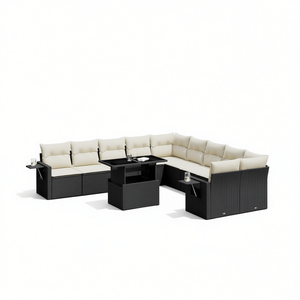 Conjunto de sofá de jardín negro y blanco crema, muebles modernos de patio, seccionales para exteriores con mesa - Product Image 1