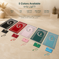 Ensemble de tapis de prière Ramadan et Aïd avec motif croissant et lanterne, franges grises, perles de comptage et sac cadeau – Arabie Saoudite